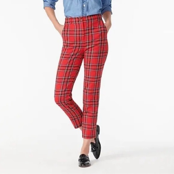 J. Crew Pants - Jcrew High Rise Cameron Pants in Red Stewart Tartan Wool Plaid Holiday Christmas
